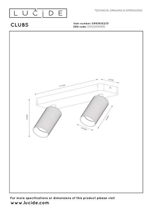 Lucide CLUBS - Foco de techo - 2xGU10 - Blanco - técnico
